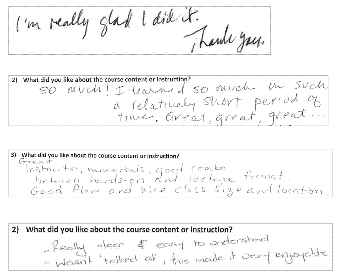 Handwritten student reviews from Tableau Conference